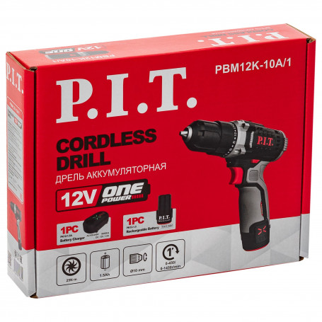 Дрель P.I.T. аккумуляторная PBM12K-10A/1 X-DRIVER (12В,25Нм, патр10 мм, 2ск, АКБ 1,5Ач,ЗУ,коробка)