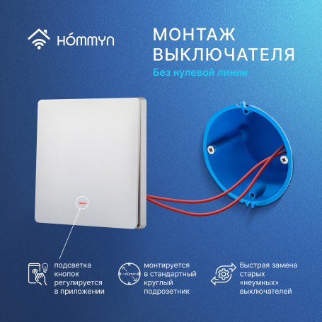 Комплект два умных одноклавишных выключателя HOMMYN 2SWZBNN01W