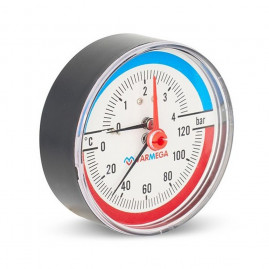 Термоманометр VARMEGA аксиальный 80 мм, 4 бар, 120гр.С, 1/2", с отсекающим клапаном, VMMT06-800404