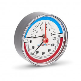 Термоманометр VARMEGA аксиальный 80 мм, 10 бар, 120гр.С, 1/2", с отсекающим клапаном, VMMT06-801004