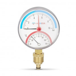 Термоманометр VARMEGA радиальный 80 мм, 10 бар, 120гр.С, 1/2", с отсекающим клапаном, VMMT07-801004