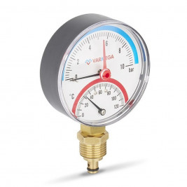 Термоманометр VARMEGA радиальный 80 мм, 10 бар, 120гр.С, 1/2", с отсекающим клапаном, VMMT07-801004
