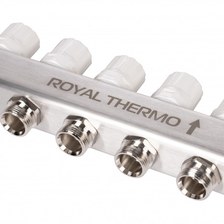 Коллектор Royal Thermo нерж. в сборе универсальный 1" ВР-3/4" НР с автомат. воздухоотвод-ми 6 вых.