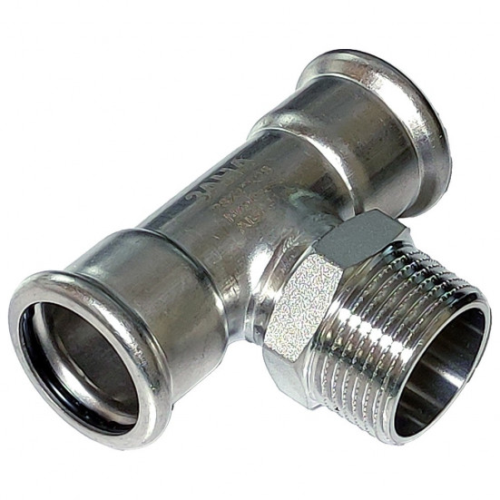 Тройник-пресс для нержавеющих труб Sanha NiroPress 316L ВПр-НР-ВПр, 22×R1/2x22