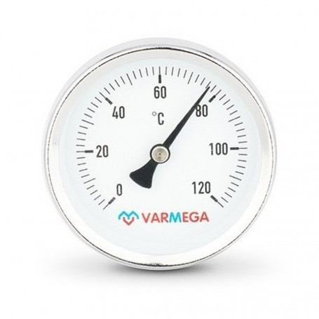 Термометр VARMEGA биметаллич. с погр. гильзой 63 мм, 120гр.С, штуц.50 мм, 1/2", упл., VMMT03-635004
